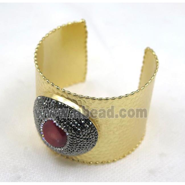 red coral cuff bangle pave rhinestone, alloy, gold plated