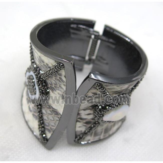 white pearl pave rhinestone, black alloy cuff bracelet