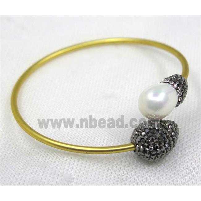 white pearl shell pave rhinestone, gold copper cuff bangle