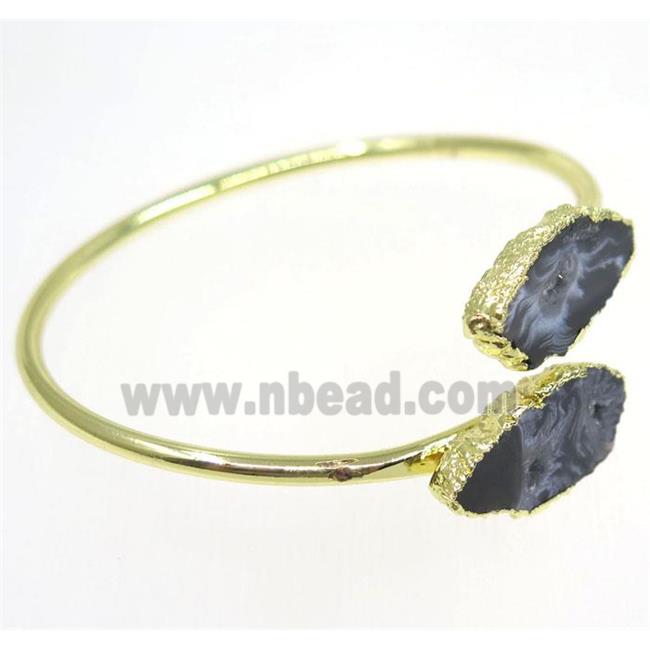 druzy agate bangle, copper, gold plated