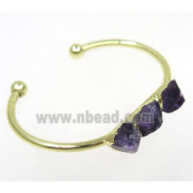 purple Amethyst bangle, copper, gold plated