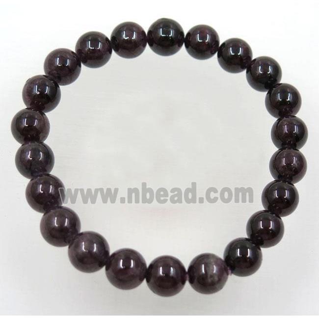 round Garnet bead bracelet, stretchy, dark-red