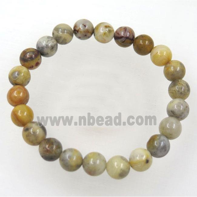 round Yellow Crazy Agate bead bracelet, stretchy