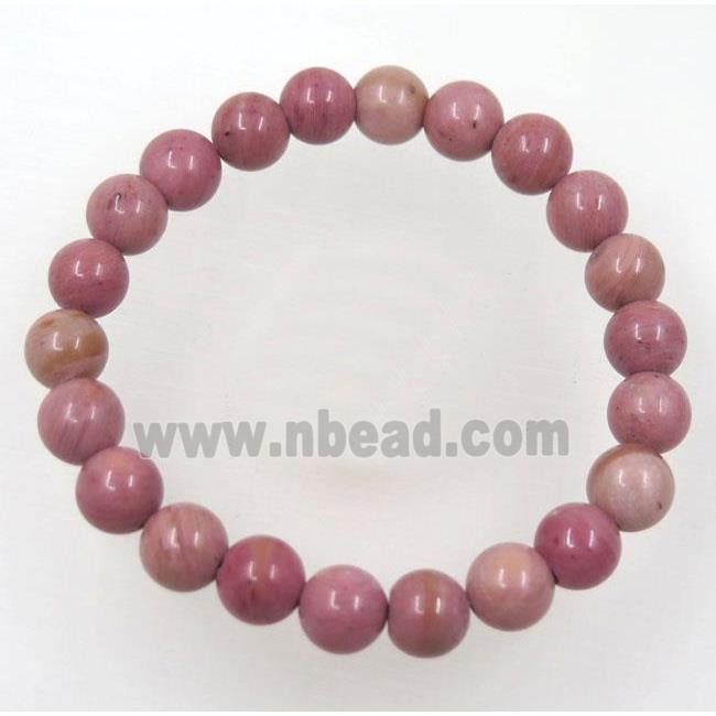 pink wooden Jasper bead bracelet, round, stretchy