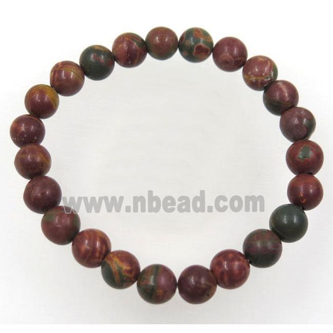 red Picasso Jasper Beads bracelet, round, stretchy