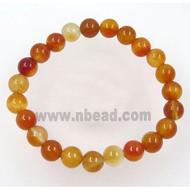 red carnelian agate bead bracelet, round, stretchy