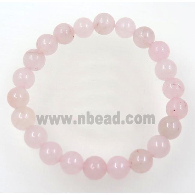 round Rose Quartz beads bracelet, pink, stretchy