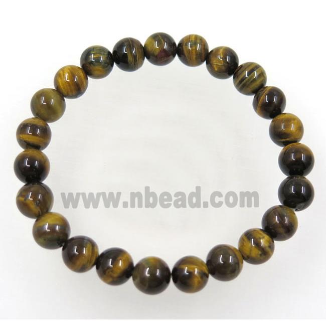 yellow tiger eye stone bead bracelet, round, stretchy