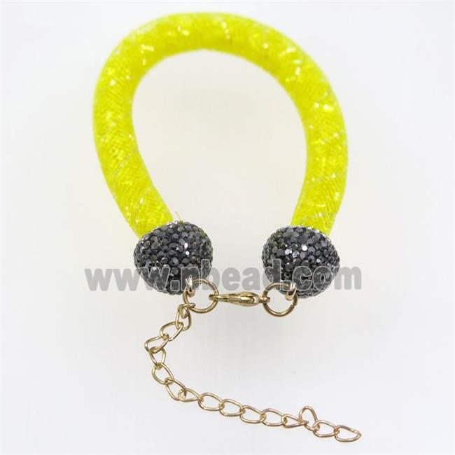 yellow nylon mesh bracelet pave rhinestone with seed beads