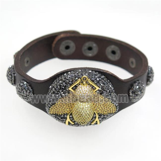 pu leather bracelet paved rhinestone, honeybee zircon