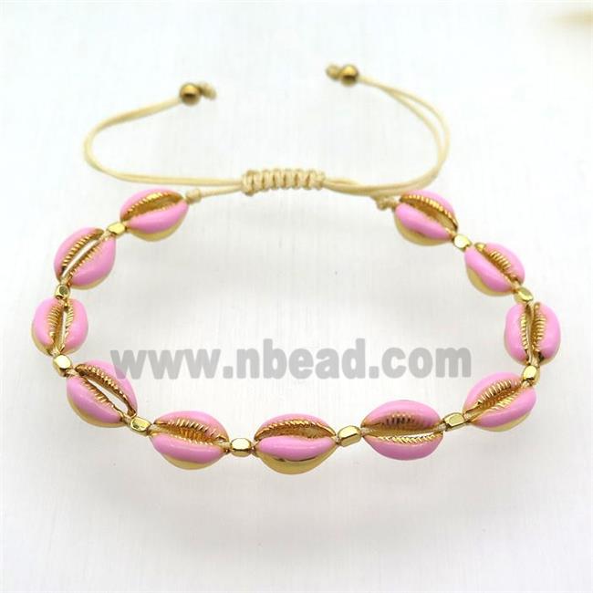 handmade resizable bracelets with coper conch, pink