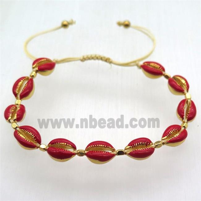 handmade Adjustable bracelet with coper conch, red
