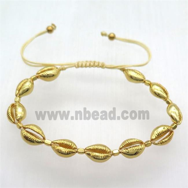 handmade Adjustable bracelet with coper conch beads, gold