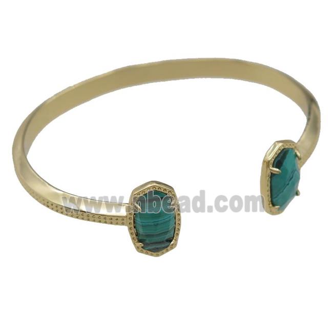 copper bangle with Malachite, resizable, gold plated