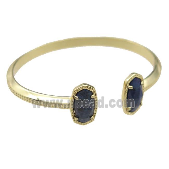 copper bangle with Lapis, resizable, gold plated
