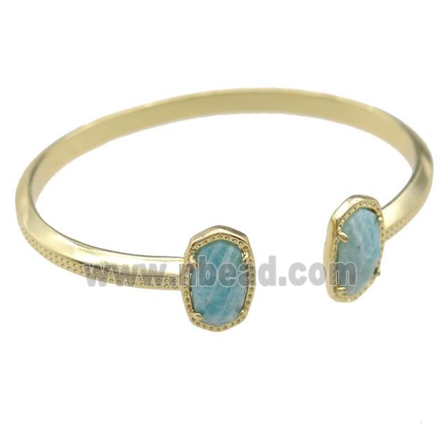 copper bangle with Amazonite, resizable, gold plated