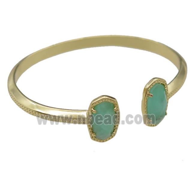 copper bangle with Chrysoprase, resizable, gold plated
