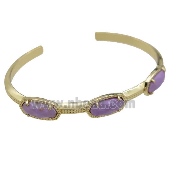 copper bangle with Sugilite, resizable, gold plated