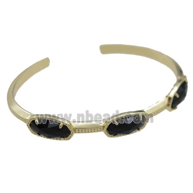 copper bangle with black Agate, resizable, gold plated