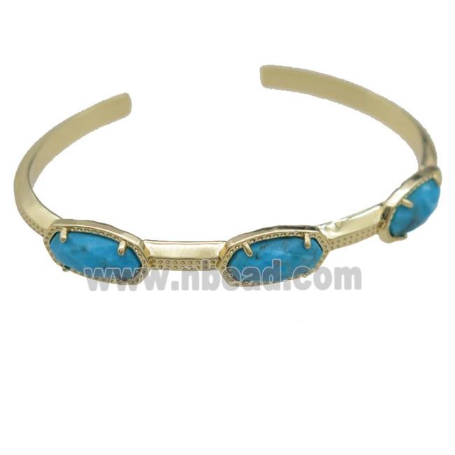copper bangle with Turquoise, resizable, gold plated