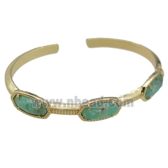 copper bangle with Chrysoprase, resizable, gold plated