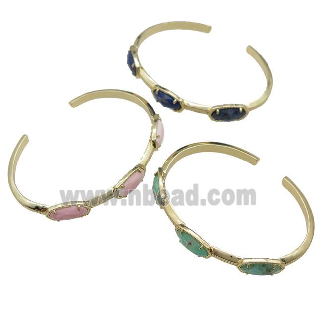 copper bangle with Gemstone, mixed, resizable, gold plated