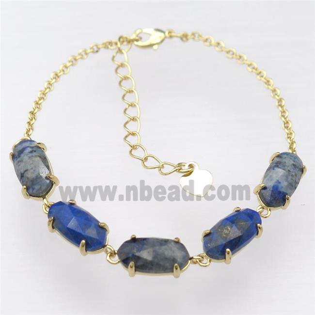 copper Bracelets with Lapis Lazuli, resizable, gold plated