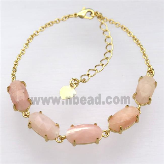 copper Bracelets with peach MoonStone, Adjustable, gold plated