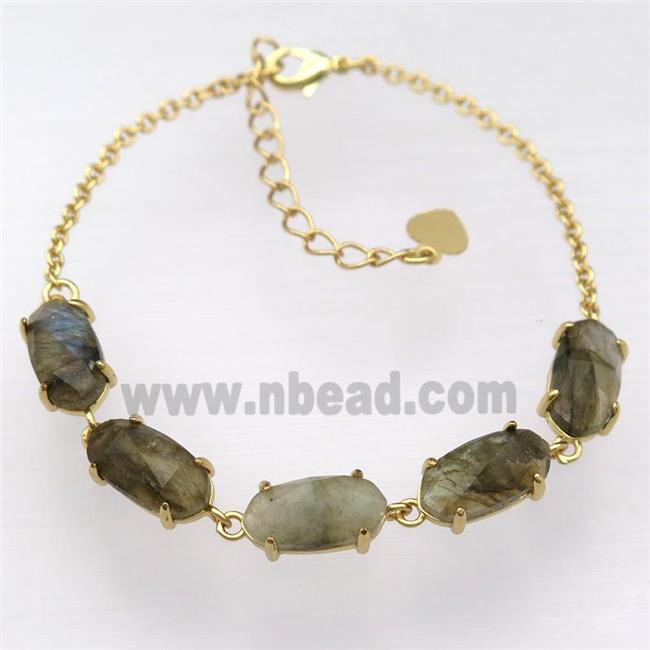 copper Bracelets with Labradorite, resizable, gold plated