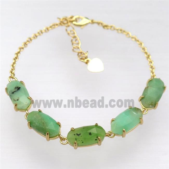 copper Bracelets with green Chrysoprase, resizable, gold plated