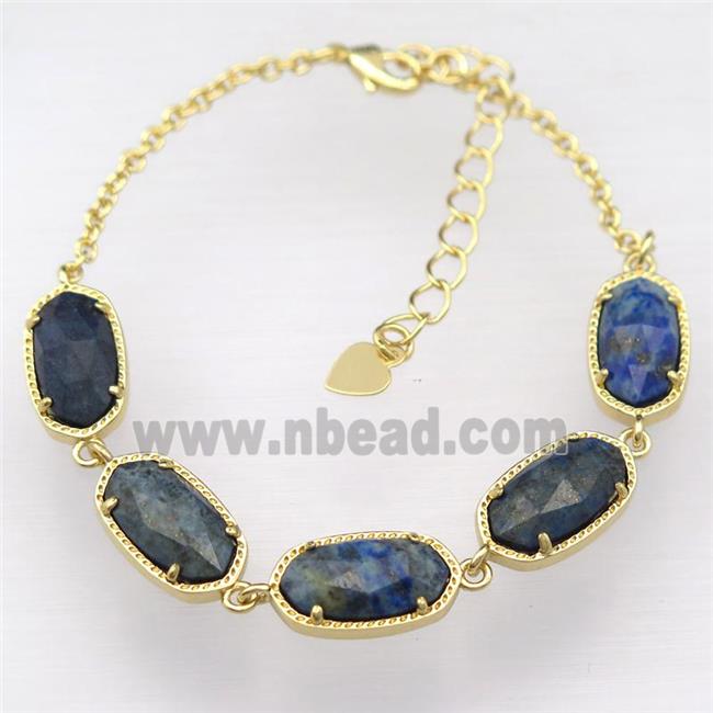copper Bracelets with Lapis Lazuli, resizable, gold plated
