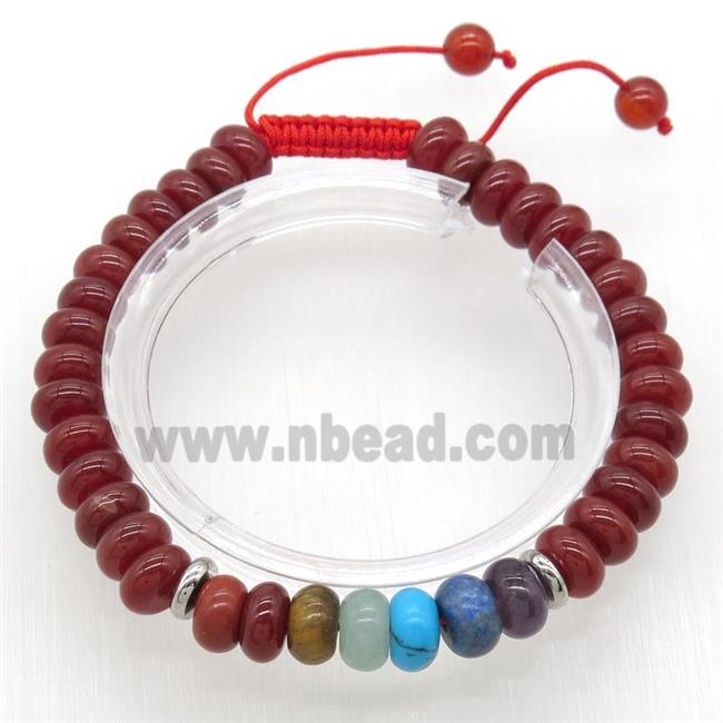 Chakra Adjustable Bracelets with red Carnelian Agate, rondelle
