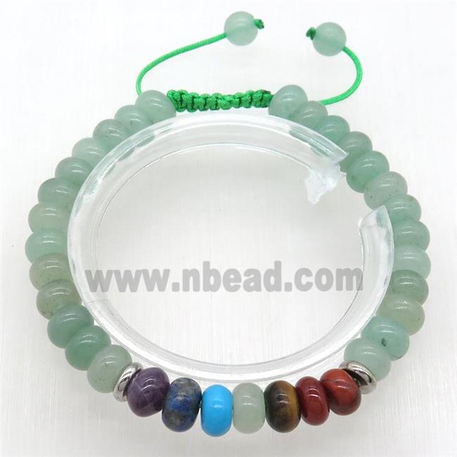 Adjustable Chakra Bracelets with green aventurine, rondelle
