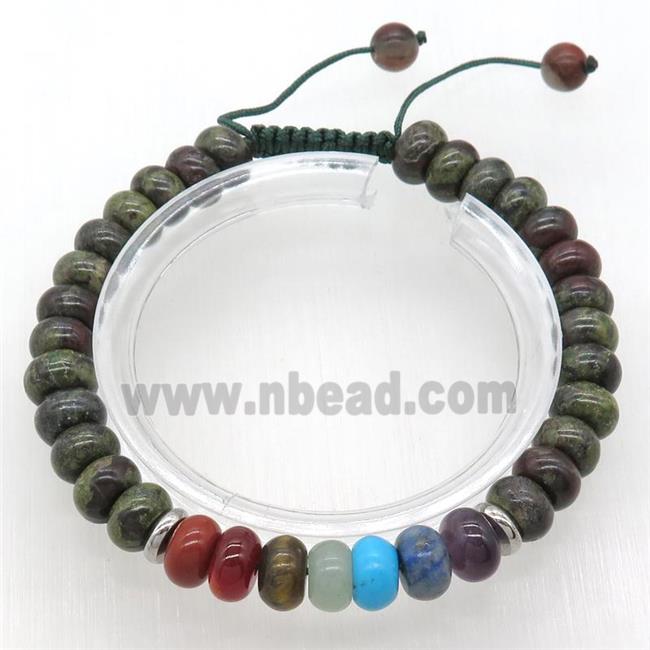 Adjustable Chakra Bracelets with bloodstone, rondelle