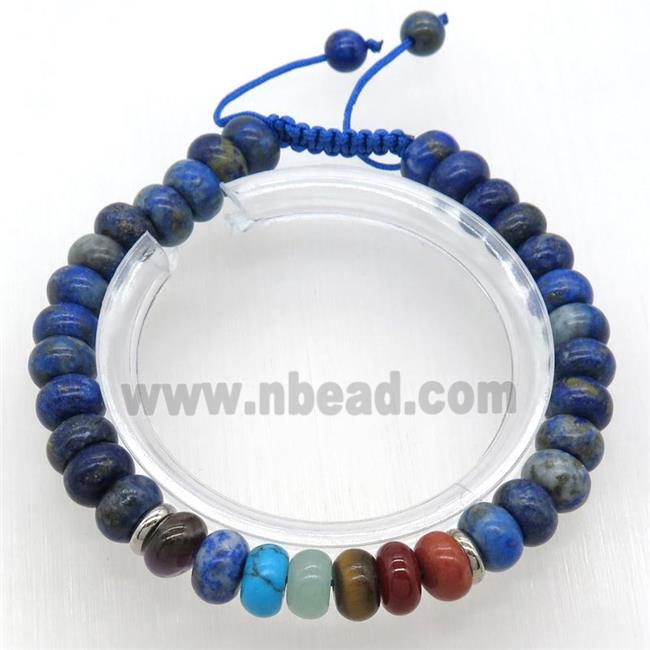 Chakra Bracelets with lapis, Adjustable, rondelle