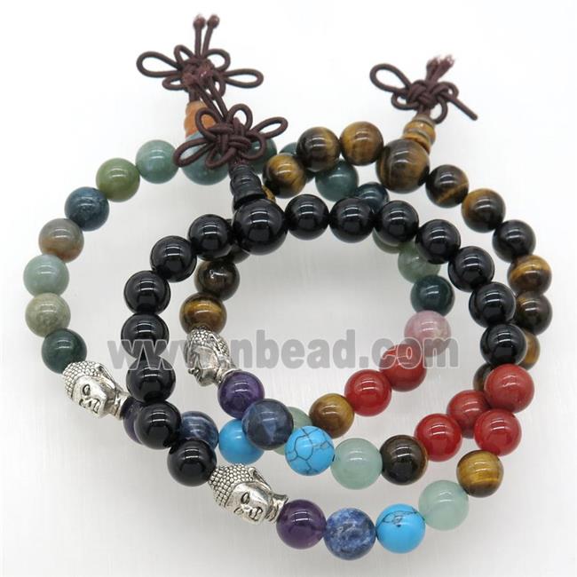 Chakra buddha Bracelets with gemstone, mixed, stretchy