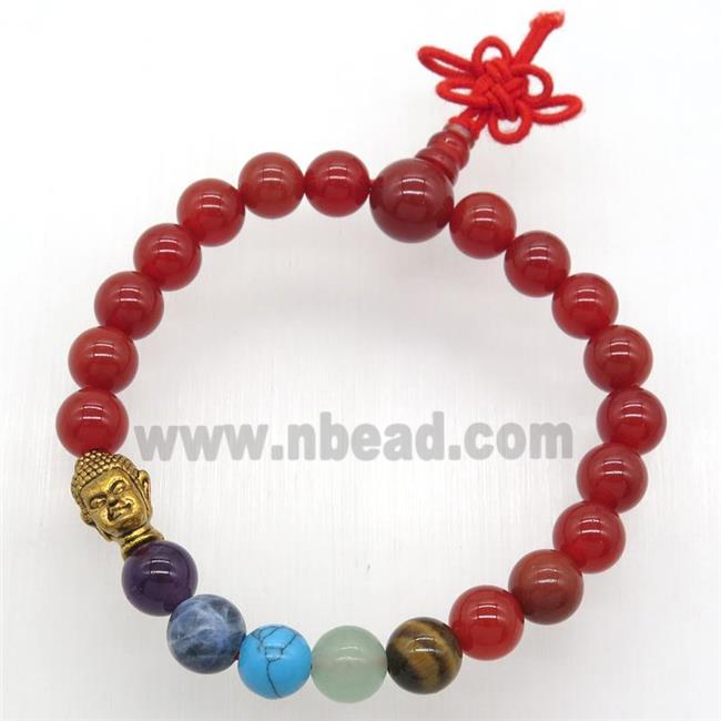 Chakra buddha Bracelets with red carnelian, guru, stretchy