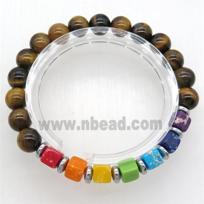 Chakra Bracelets with tiger eye stone, stretchy