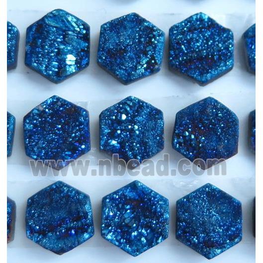 blue druzy quartz hexagon cabochon