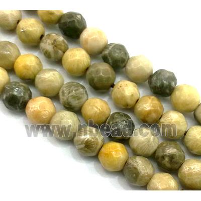 Coral Fossil Jasper Beads, chrysanthemum, faceted round