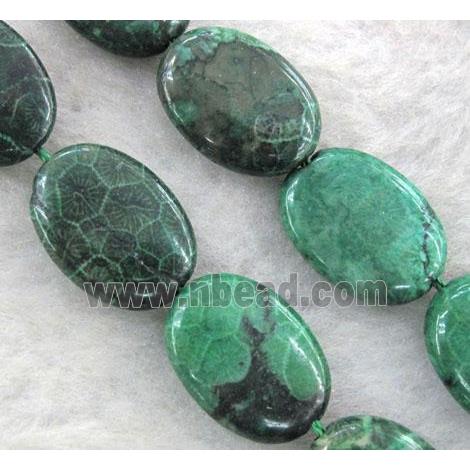 green Coral Fossil Beads, chrysanthemum, dye, oval