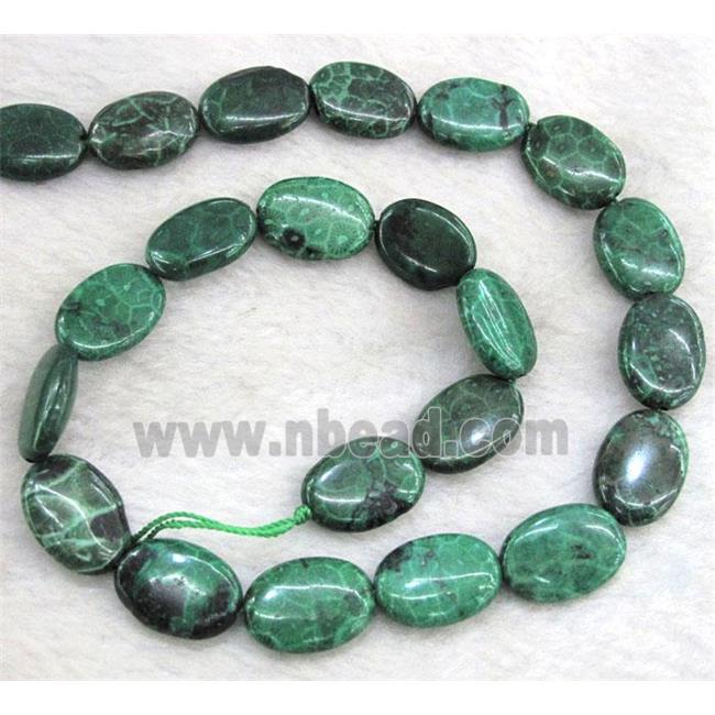 green Coral Fossil Beads, chrysanthemum, dye, oval