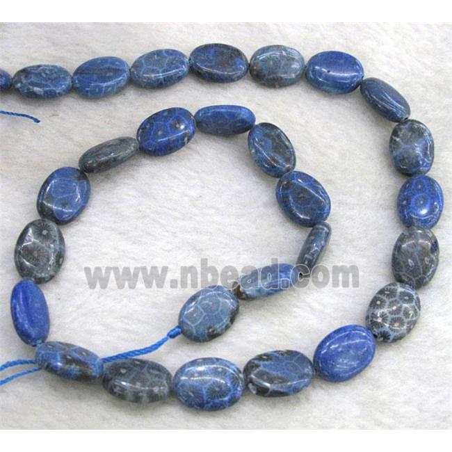 blue Coral Fossil Beads, chrysanthemum, dye, flat oval
