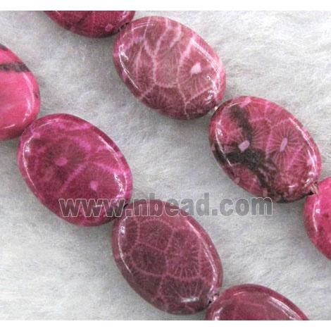 hot-pink Coral Fossil Jasper Beads, chrysanthemum, dye, flat oval