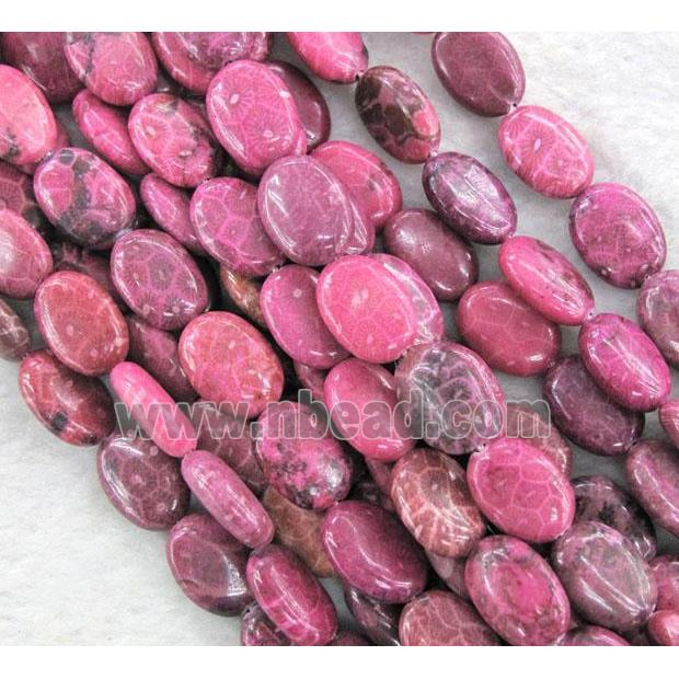 hot-pink Coral Fossil Jasper Beads, chrysanthemum, dye, flat oval