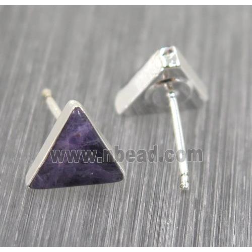 Amethyst earring studs, triangle, 925 silver plated