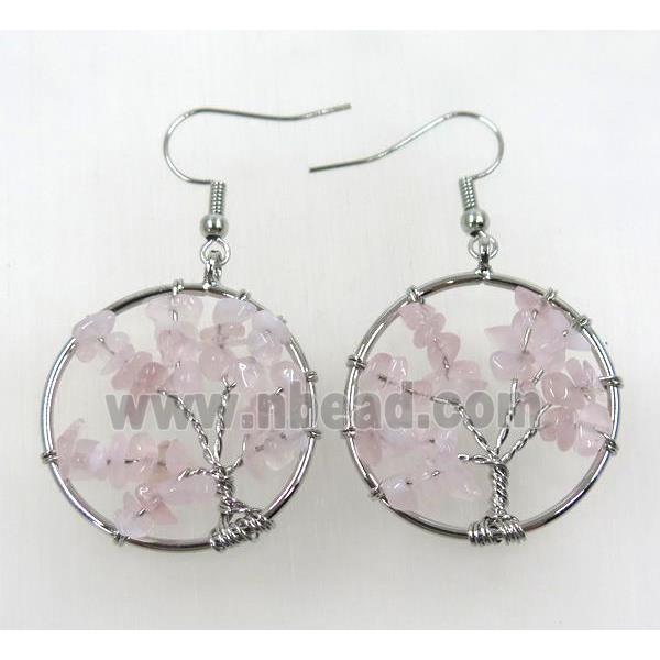 tree of life earring with rose quartz chip beads
