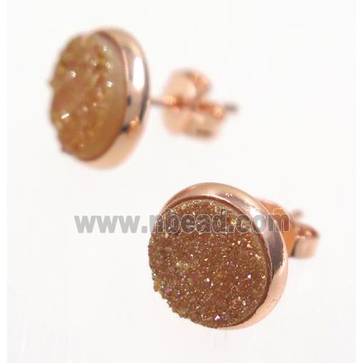 gold-champagne druzy agate earring studs, rose gold