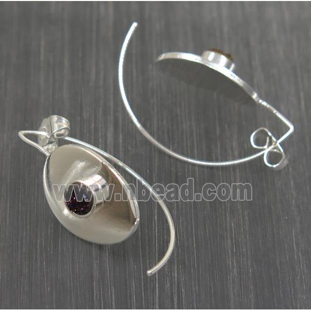 black Druzy Agate earring hook, silver plated