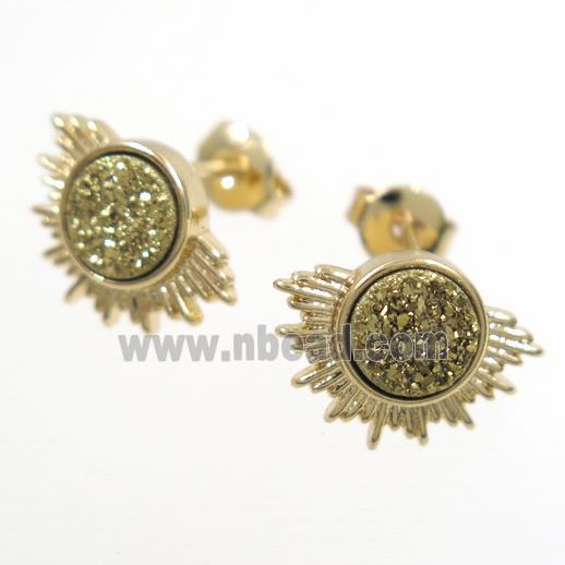 golden Druzy Agate Earring Studs, gold plated